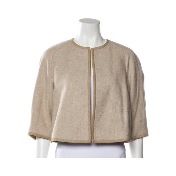 Ralph Lauren Black Label Cream Tweed Cropped Jacket Size 6 Wool Silk Cashmere - Picture 1 of 16